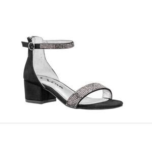Nina Valetta Sandals Girls 6 C EU 38 Black Shimmer Rhinestone Block Heel Strap